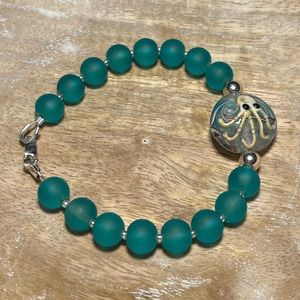 Beaded Sea Glass Hand Blown Glass Octopus Bead Bracelet